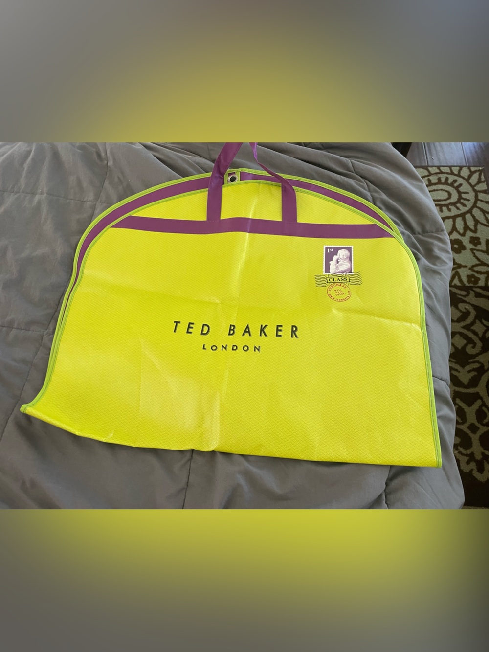 Ted Baker Neon Yellow Garment Cover with Purple Trim